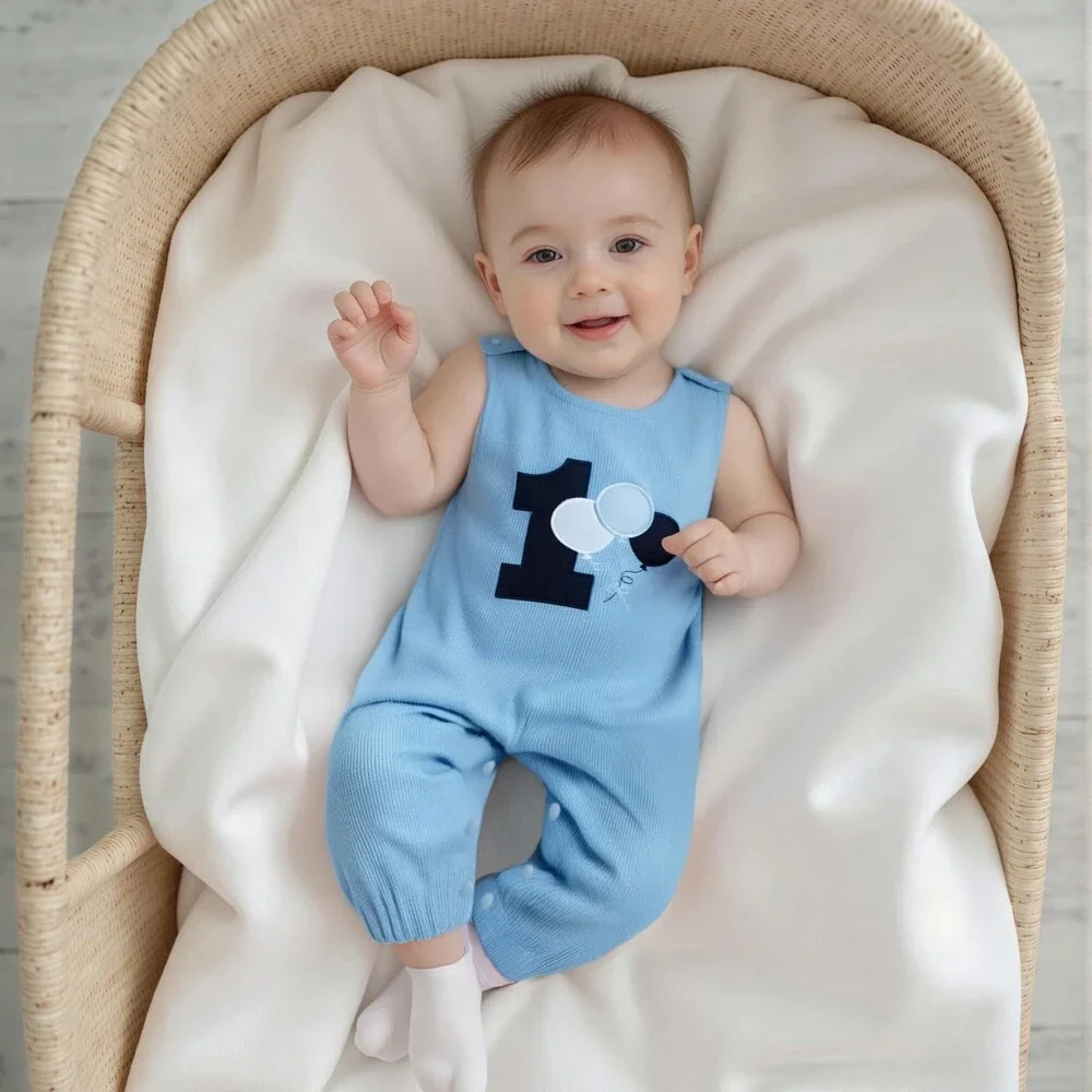 Lamuusaa Toddler Sky Blue Baby Boy Birthday Outfit Sleeveless One 12-18 M